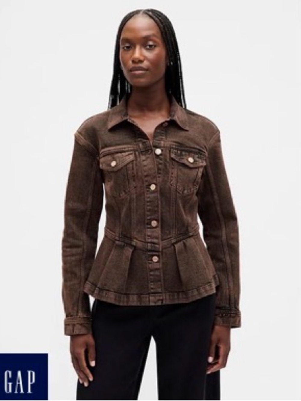 GAP Brown Fitted Peplum Jean Jacket